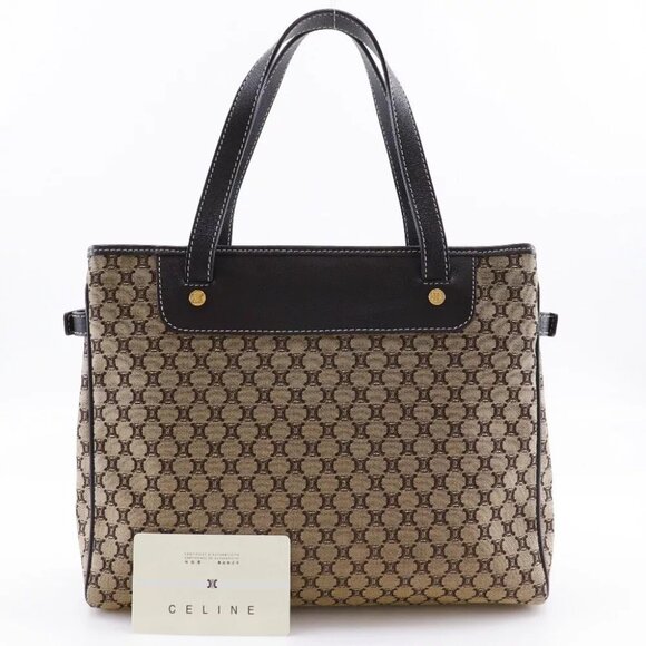 CELINE Macadam Handbag Brown canvas/Calfskin Women - Picture 1 of 16